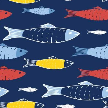 Fish Seamless pattern. Fish Cartoon doodle, Vector illustration Ilustración de archivo