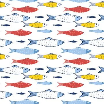 Fish Seamless pattern. Fish Cartoon doodle, Vector illustration イラスト素材