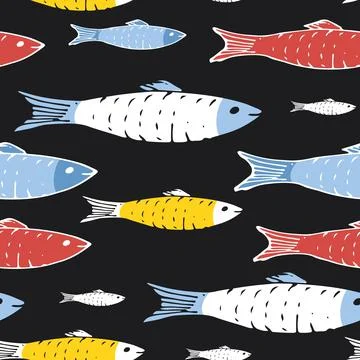 Fish Seamless pattern. Fish Cartoon doodle, Vector illustration イラスト素材