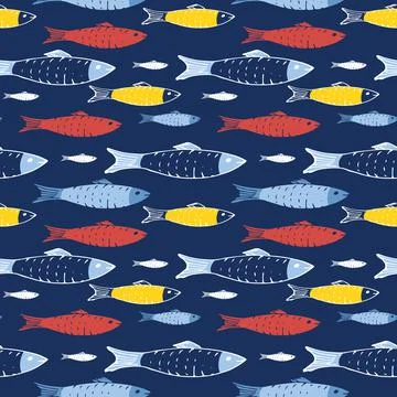 Fish Seamless pattern. Fish Cartoon doodle, Vector illustration イラスト素材