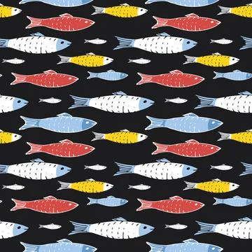 Fish Seamless pattern. Fish Cartoon doodle, Vector illustration イラスト素材