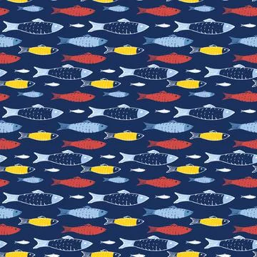 Fish Seamless pattern. Fish Cartoon doodle, Vector illustration イラスト素材