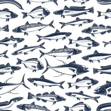 Fish seamless pattern, fishing background Illustrazione stock