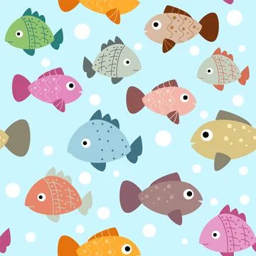 Fish seamless pattern. Kids background with water animals. Underwater fauna 스톡 일러스트
