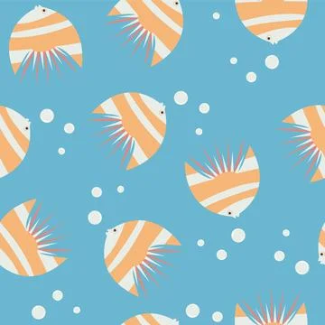 Fish seamless pattern. Sea theme with bubbles. Stock Illustration