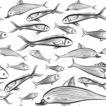 Fish seamless pattern. Seafood background. Swimming fishes Stock Illustration