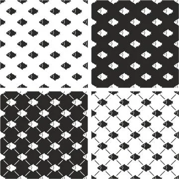 Fish Seamless Pattern Set Illustrazione stock