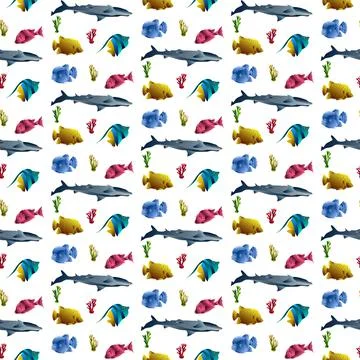 Fish Seamless Pattern Shark Stock Illustration