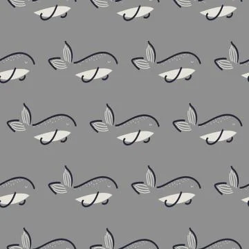 Fish seamless vector pattern. Hand drawn style gray fun fish background. Stock Illustration