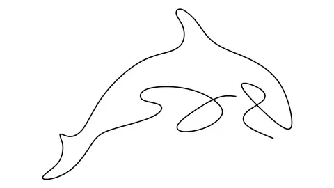 Fish self drawing. dolphin line art. save nature. Save oceans Stock Footage 128425147