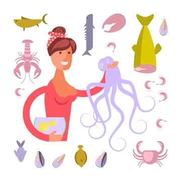 Fish seller character Stock Illustration