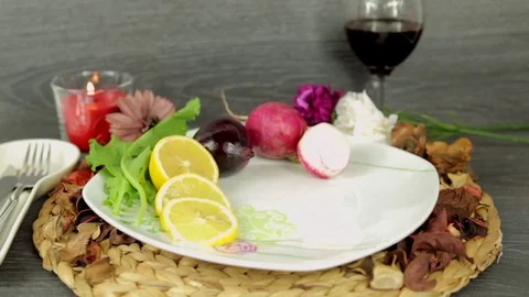 Fish Served on Romantic Dinner Stock Footage 81663864