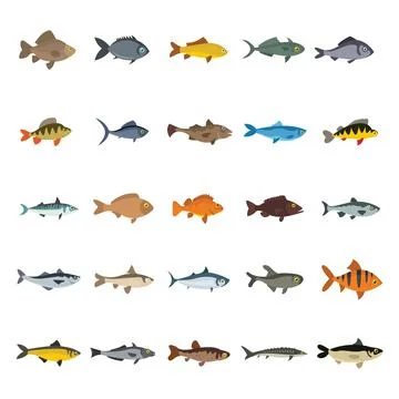 Fish set, flat icons Stock Illustration