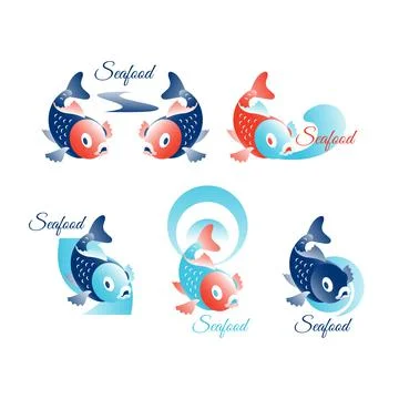 Fish. Set of logos.Illustration. Stock Illustration