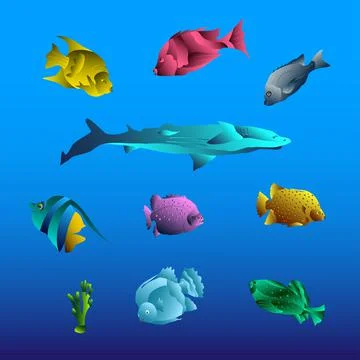 Fish Set over Sea Stock Illustration