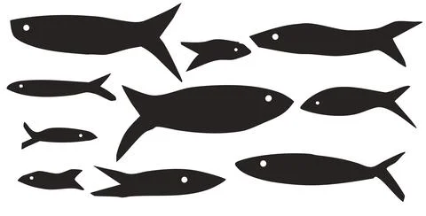 Fish set. Sardines school collection. Salmon silhouettes. Undersea animals. Stock Illustration