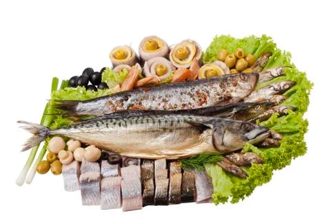 A fish set with vegetables Stock Photos