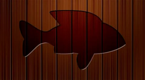 Fish shape carved on a rusty piece of Wood. イラスト素材