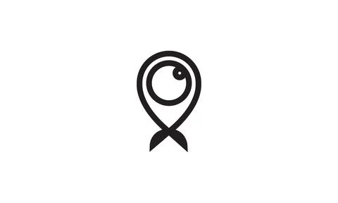 Fish shape with pin map location logo symbol vector icon illustration graph.. Illustrazione stock