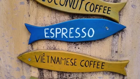 Fish shaped Coffee Signs for Beach Cafes Stock Footage 277487519