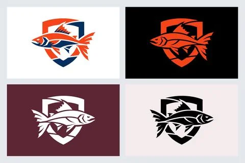 Fish Shield Logo Vector Icon Set Stock-Illustration