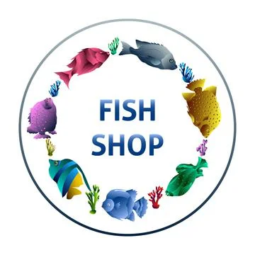 Fish Shop Circle Poster Stock Illustration