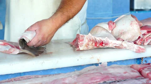 Fish Shop Cutting Dolly Video stock 32887889