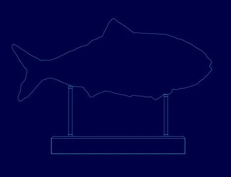 Fish is shown in a blue background. The fish is shown in a blue drawing Stock Illustration