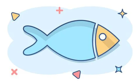 Fish sign icon in comic style. Goldfish vector cartoon illustration on white  Stock Illustration