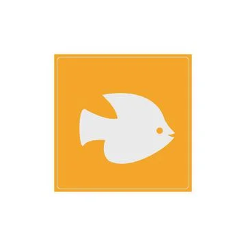 Fish sign illustration. . white line icon with shifted flat orange filled ico Illustrazione stock