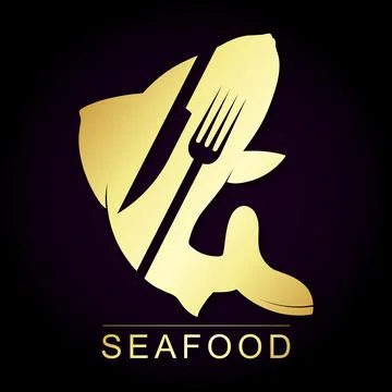 Fish silhouette fork and knife golden design Stock Illustration