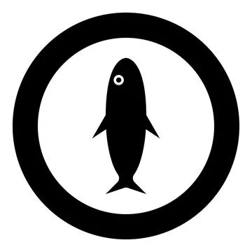 Fish silhouette icon in circle round black color vector illustration image .. 스톡 일러스트