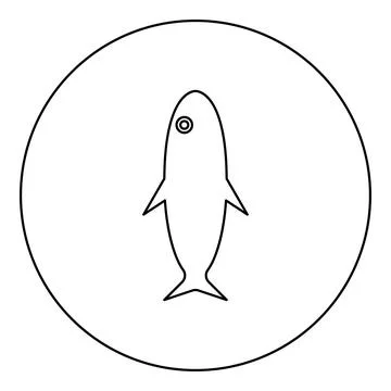 Fish silhouette icon in circle round black color vector illustration image .. 스톡 일러스트