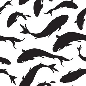 Fish silhouette seamless pattern Underwater marine background Stock Illustration