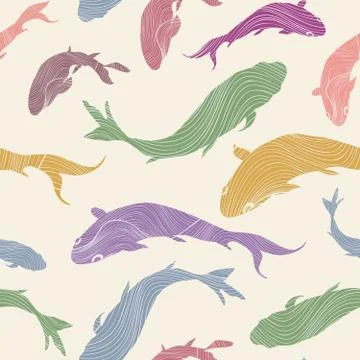 Fish silhouette seamless pattern Underwater marine background Illustrazione stock