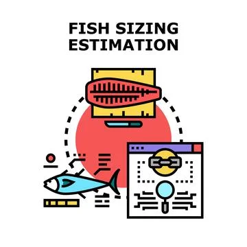 Fish sizing estimation process illustrating data analyzing and research Stock Illustration