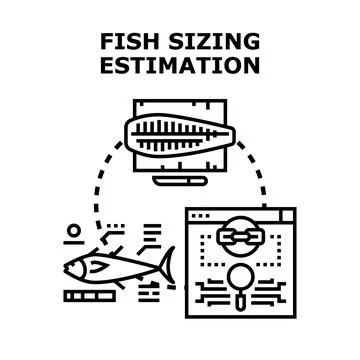 Fish sizing estimation process illustrating data analyzing and research Stock Illustration