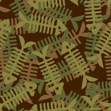Fish skeleton army Pattern seamless. military Fish bones Background. soldier  Illustrazione stock