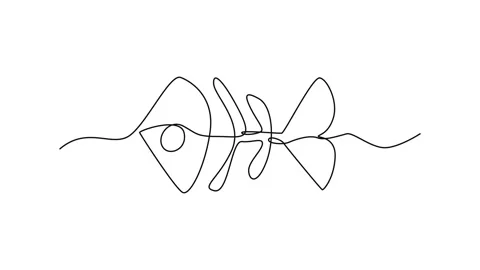 Fish Skeleton Continuous Line Icon, Monoline Dead Fish Symbol Video stock 250165578