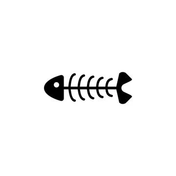 Fish Skeleton, Fishbone Fossil Solid Flat Vector Icon Isolated on White Backg イラスト素材