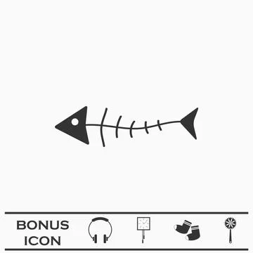 Fish skeleton icon flat. Stock Illustration