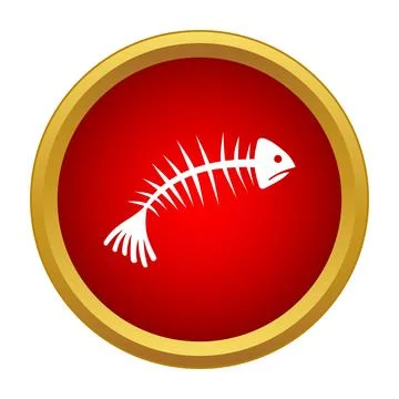 Fish skeleton icon in red circle with gold ring Illustrazione stock