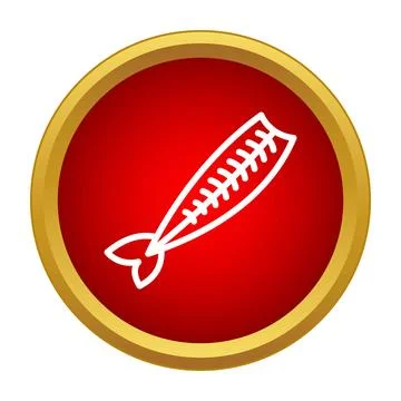 Fish skeleton icon in red circle with golden frame Illustrazione stock