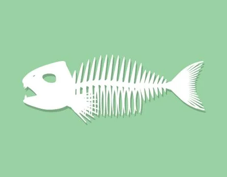 Fish skeleton. Isolated on green background. Paper cutout. Vector illustratio Иллюстрация