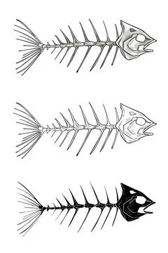 Fish skeleton monochrome Illustrazione stock