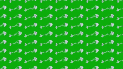Fish skeleton pattern on green background Stock Footage 308249088