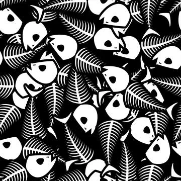 Fish skeleton pattern seamless. Fish skull background. Vector texture Stock Illustration
