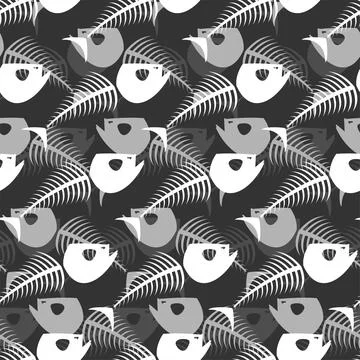 Fish skeleton pattern seamless. Fish skull background. Vector texture イラスト素材