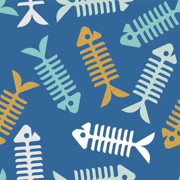 Fish skeleton Pattern seamless . Fish bones Background. Baby fabric texture Stock Illustration