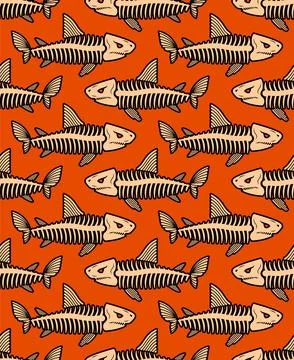 Fish skeleton pattern seamless. Shark skull background. fish bones texture Stockillustratie